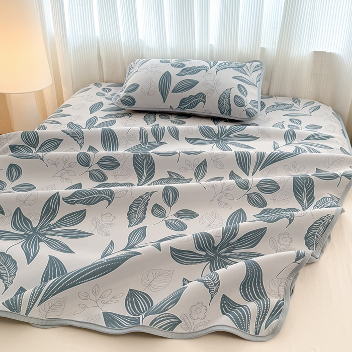 91家纺网 家纺一手货源 找家纺 布柔 2026新款冰皮凉席床笠冰丝小清新卡通印花软席可机洗 素叶