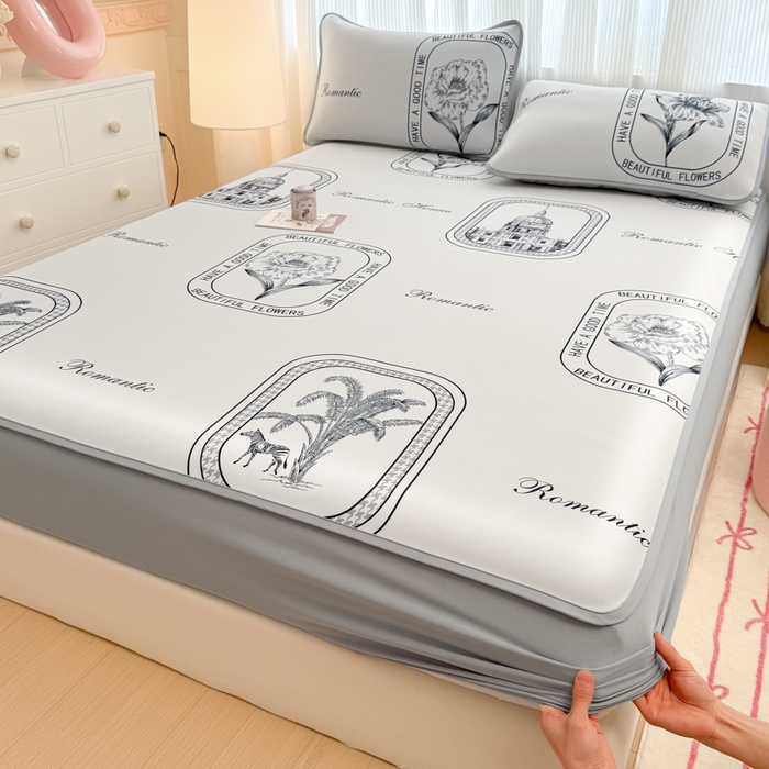 91家纺网 家纺一手货源 找家纺 布柔 2026新款冰皮凉席床笠冰丝小清新卡通印花软席可机洗 摩登时代