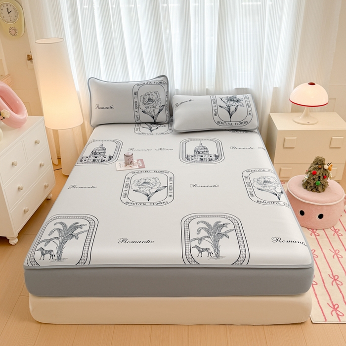 布柔 2026新款冰皮凉席床笠冰丝小清新卡通印花软席可机洗 摩登时代