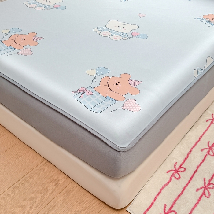 91家纺网 家纺一手货源 找家纺 布柔 2026新款冰皮凉席床笠冰丝小清新卡通印花软席可机洗 礼物熊