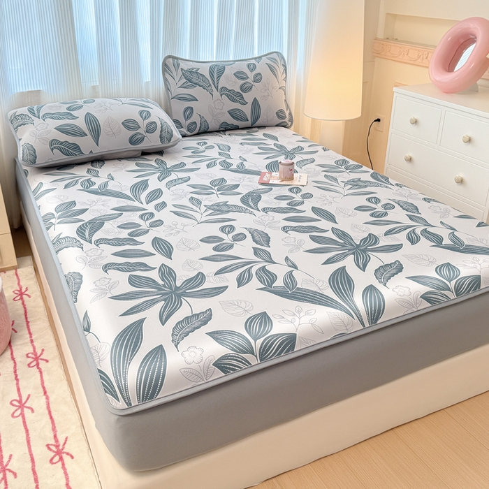 91家纺网 家纺一手货源 找家纺 布柔 2026新款冰皮凉席床笠冰丝小清新卡通印花软席可机洗 素叶