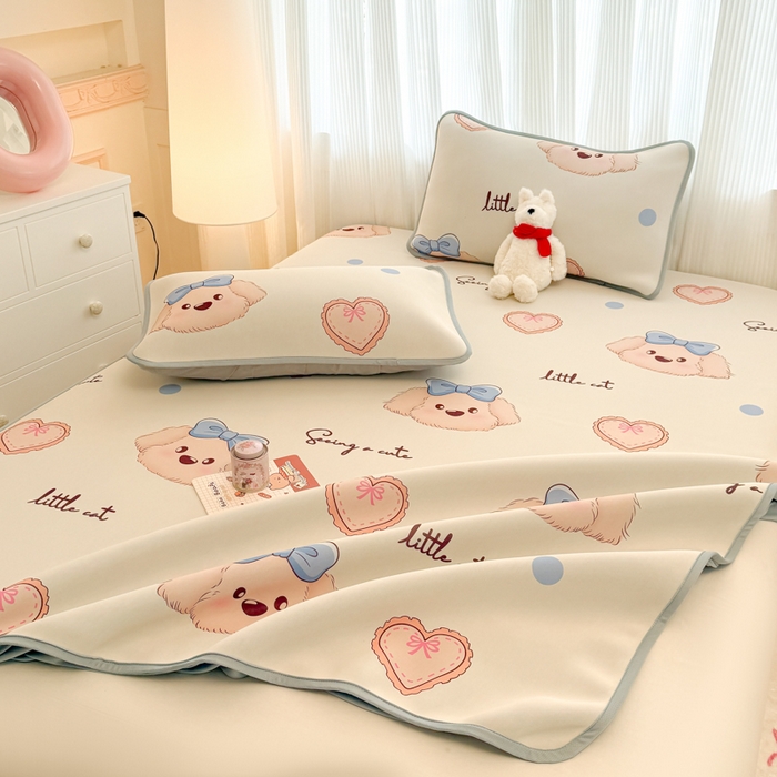 91家纺网 家纺一手货源 找家纺 布柔 2026新款冰皮凉席床笠冰丝小清新卡通印花软席可机洗 哈基米