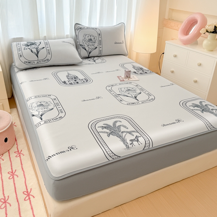 91家纺网 家纺一手货源 找家纺 布柔 2026新款冰皮凉席床笠冰丝小清新卡通印花软席可机洗 摩登时代