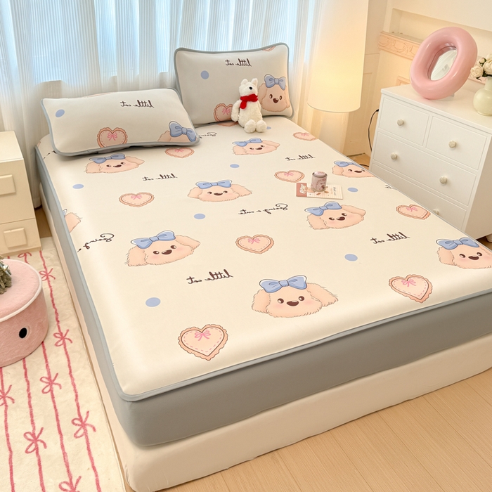 91家纺网 家纺一手货源 找家纺 布柔 2026新款冰皮凉席床笠冰丝小清新卡通印花软席可机洗 哈基米