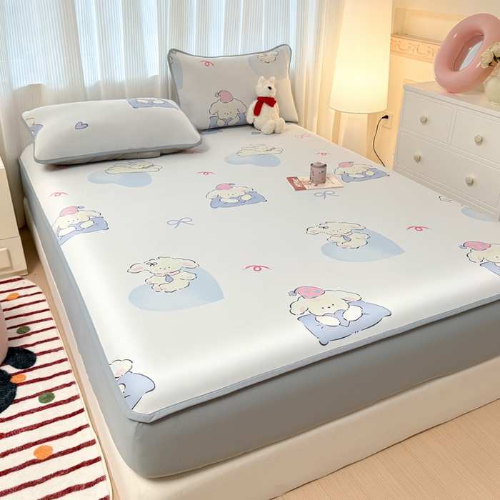 91家纺网 家纺一手货源 找家纺 布柔 2026新款冰皮凉席床笠冰丝小清新卡通印花软席可机洗 晚安狗