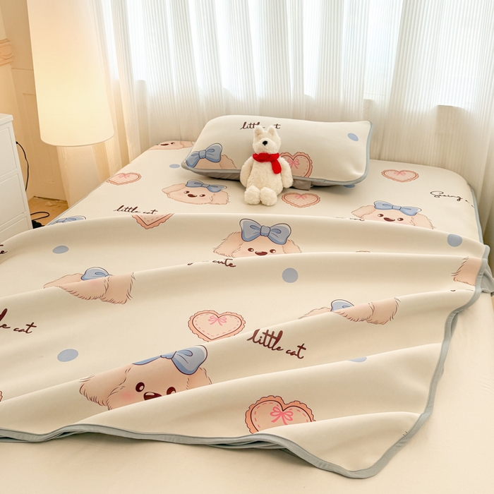 91家纺网 家纺一手货源 找家纺 布柔 2026新款冰皮凉席床笠冰丝小清新卡通印花软席可机洗 哈基米