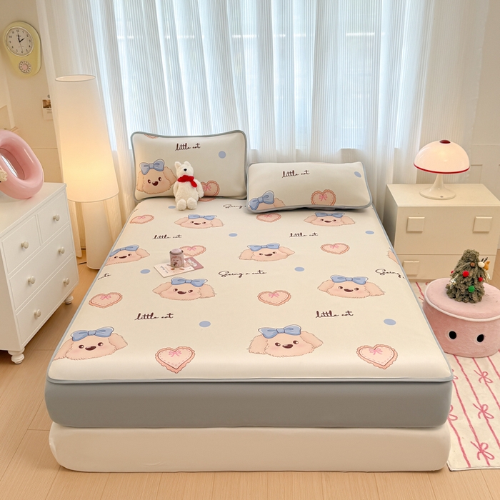 布柔 2026新款冰皮凉席床笠冰丝小清新卡通印花软席可机洗 哈基米