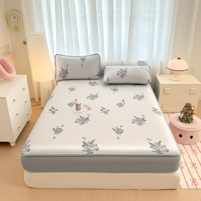 布柔 2026新款冰皮凉席床笠冰丝小清新卡通印花软席可机洗 花语