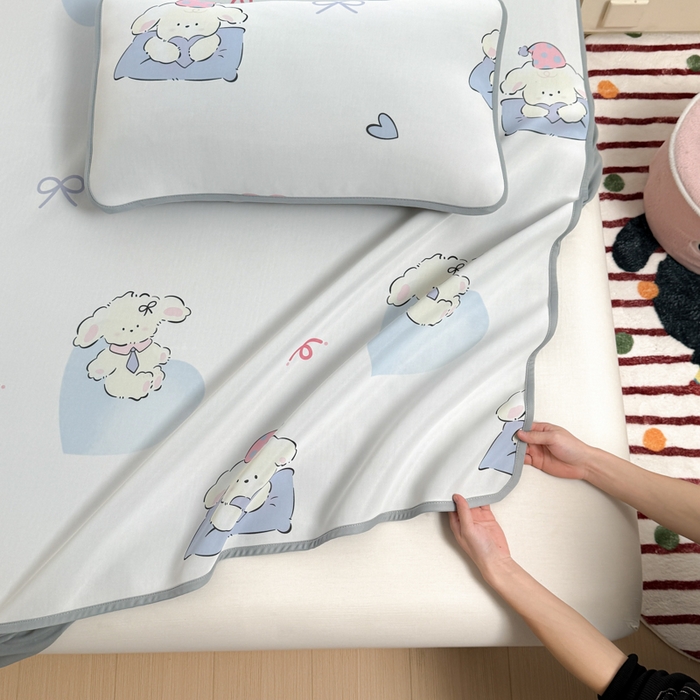 91家纺网 家纺一手货源 找家纺 布柔 2026新款冰皮凉席床笠冰丝小清新卡通印花软席可机洗 晚安狗