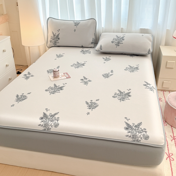 91家纺网 家纺一手货源 找家纺 布柔 2026新款冰皮凉席床笠冰丝小清新卡通印花软席可机洗 花语