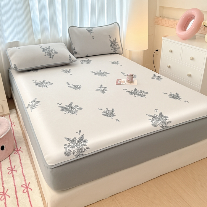 91家纺网 家纺一手货源 找家纺 布柔 2026新款冰皮凉席床笠冰丝小清新卡通印花软席可机洗 花语