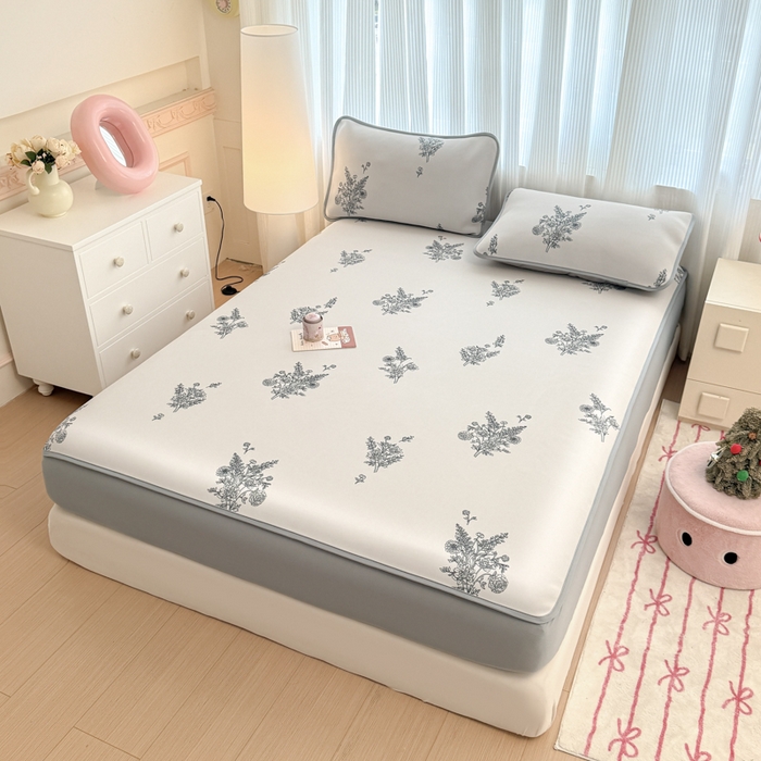 91家纺网 家纺一手货源 找家纺 布柔 2026新款冰皮凉席床笠冰丝小清新卡通印花软席可机洗 花语