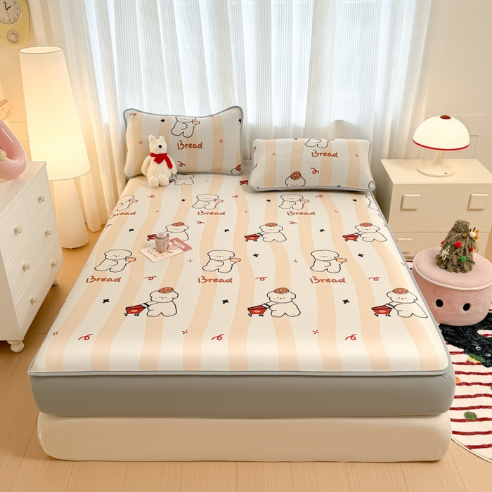 布柔 2026新款冰皮凉席床笠冰丝小清新卡通印花软席可机洗 条纹狗