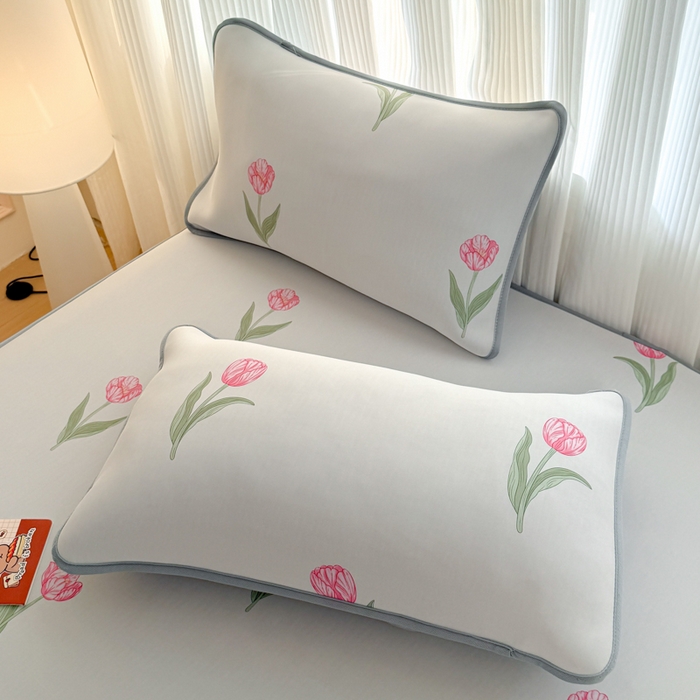 91家纺网 家纺一手货源 找家纺 布柔 2026新款冰皮凉席床笠冰丝小清新卡通印花软席可机洗 郁金香