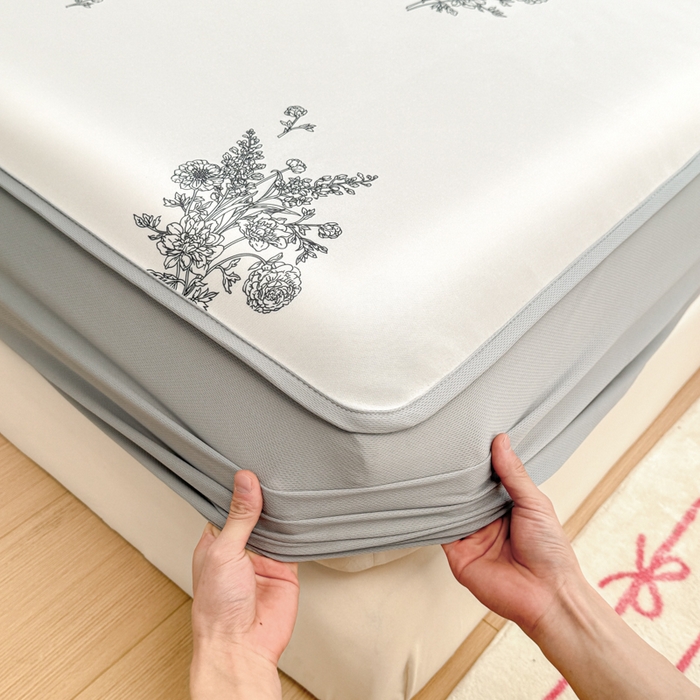 91家纺网 家纺一手货源 找家纺 布柔 2026新款冰皮凉席床笠冰丝小清新卡通印花软席可机洗 花语