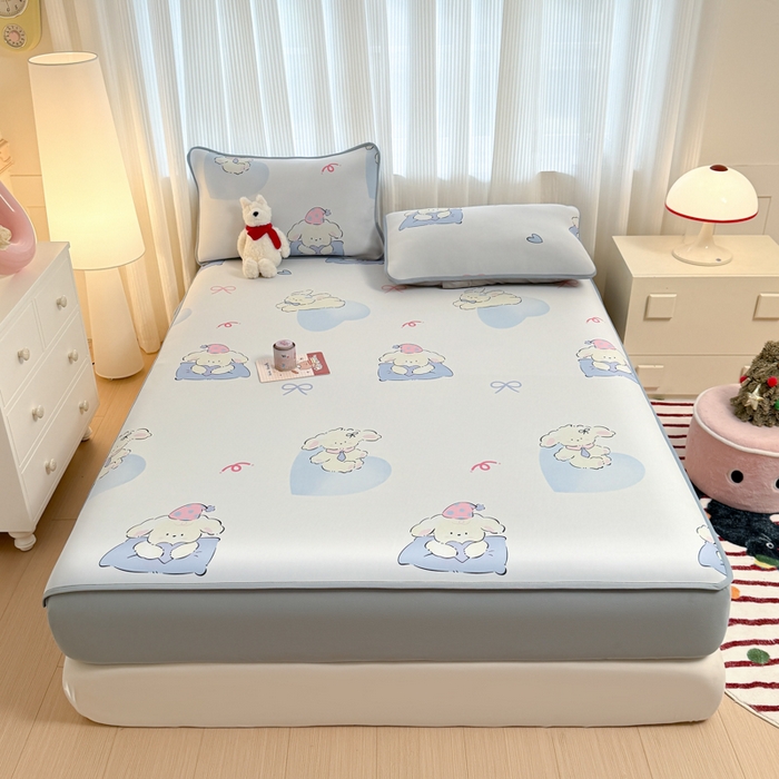 布柔 2026新款冰皮凉席床笠冰丝小清新卡通印花软席可机洗 晚安狗