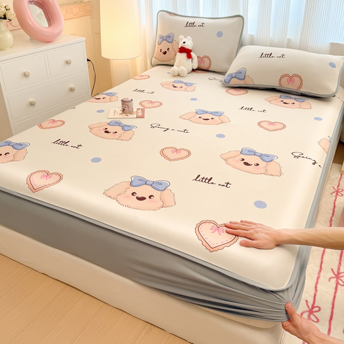 91家纺网 家纺一手货源 找家纺 布柔 2026新款冰皮凉席床笠冰丝小清新卡通印花软席可机洗 哈基米