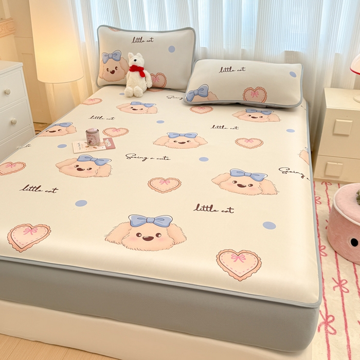 91家纺网 家纺一手货源 找家纺 布柔 2026新款冰皮凉席床笠冰丝小清新卡通印花软席可机洗 哈基米