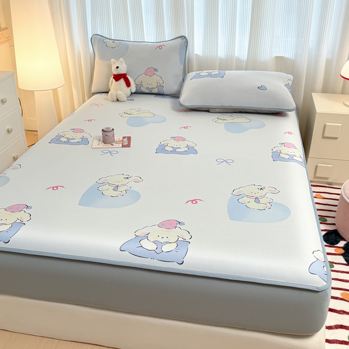 91家纺网 家纺一手货源 找家纺 布柔 2026新款冰皮凉席床笠冰丝小清新卡通印花软席可机洗 晚安狗