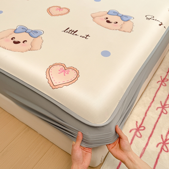 91家纺网 家纺一手货源 找家纺 布柔 2026新款冰皮凉席床笠冰丝小清新卡通印花软席可机洗 哈基米