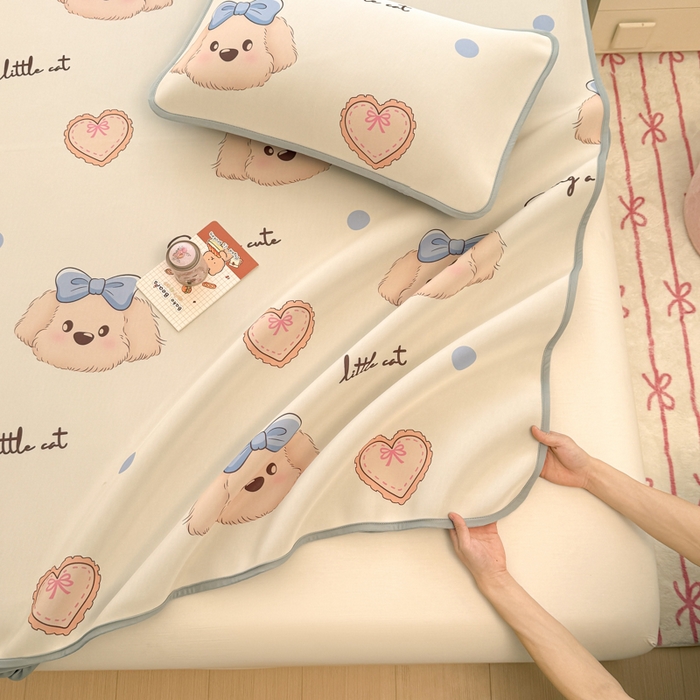 91家纺网 家纺一手货源 找家纺 布柔 2026新款冰皮凉席床笠冰丝小清新卡通印花软席可机洗 哈基米