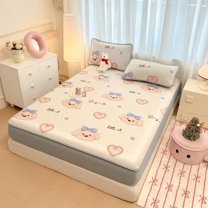 91家纺网 家纺一手货源 找家纺 布柔 2026新款冰皮凉席床笠冰丝小清新卡通印花软席可机洗 哈基米