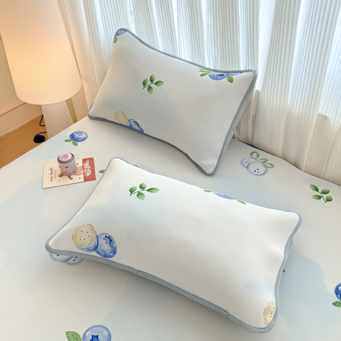 91家纺网 家纺一手货源 找家纺 布柔 2026新款冰皮凉席床笠冰丝小清新卡通印花软席可机洗 蓝莓