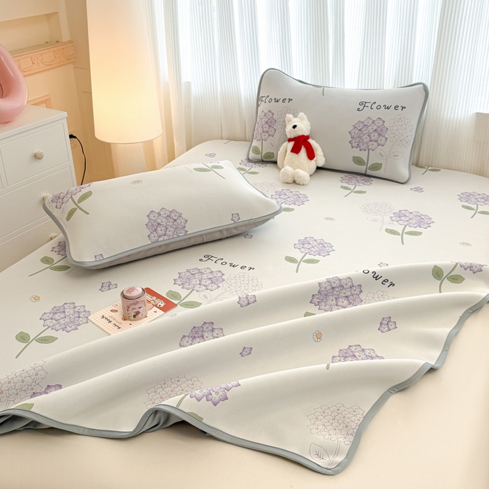 91家纺网 家纺一手货源 找家纺 布柔 2026新款冰皮凉席床笠冰丝小清新卡通印花软席可机洗 绣球花