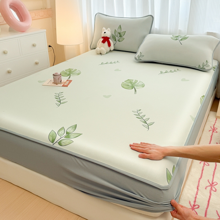 91家纺网 家纺一手货源 找家纺 布柔 2026新款冰皮凉席床笠冰丝小清新卡通印花软席可机洗 初夏