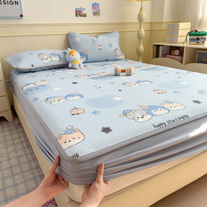几禾 2026新款卡通印花凉感凉豆豆凉席系列 开心一家--床笠款