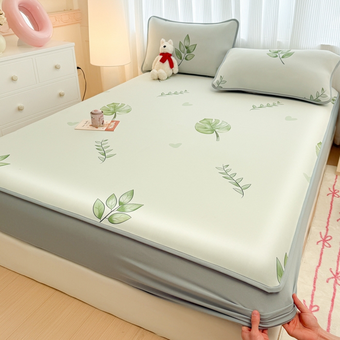 91家纺网 家纺一手货源 找家纺 布柔 2026新款冰皮凉席床笠冰丝小清新卡通印花软席可机洗 初夏