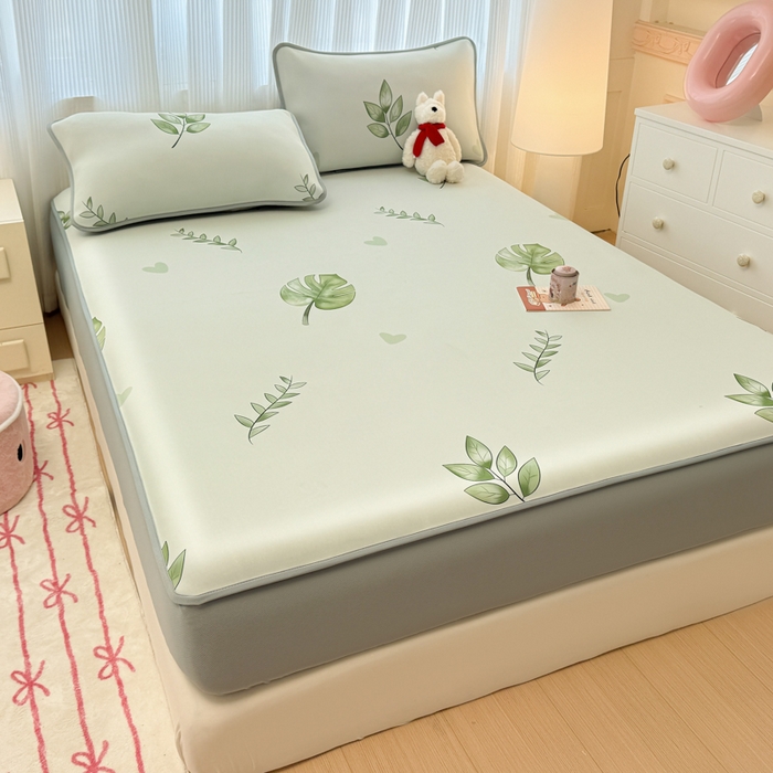 91家纺网 家纺一手货源 找家纺 布柔 2026新款冰皮凉席床笠冰丝小清新卡通印花软席可机洗 初夏