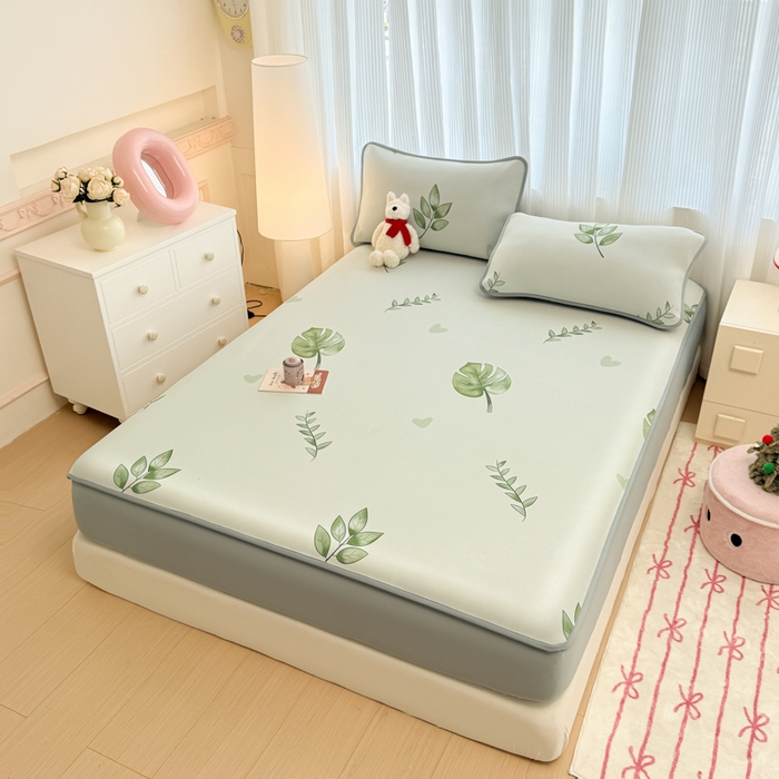 91家纺网 家纺一手货源 找家纺 布柔 2026新款冰皮凉席床笠冰丝小清新卡通印花软席可机洗 初夏