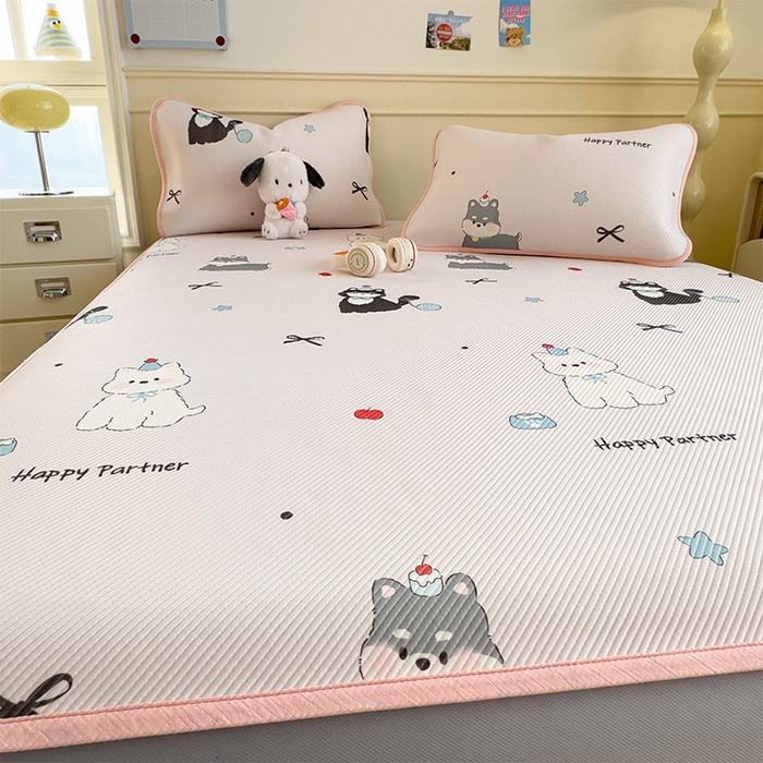 91家纺网 家纺一手货源 找家纺 几禾 2026新款卡通印花凉感凉豆豆凉席系列 快乐伙伴--床笠款