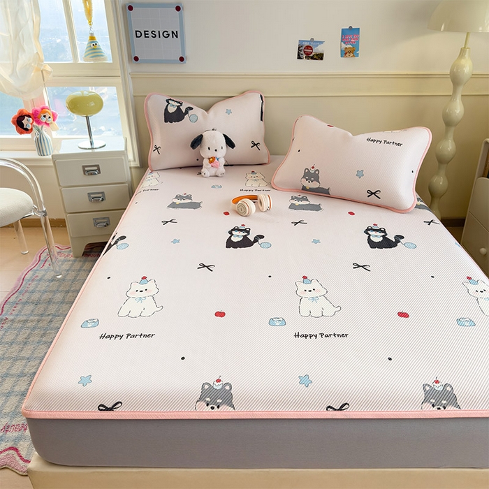 91家纺网 家纺一手货源 找家纺 几禾 2026新款卡通印花凉感凉豆豆凉席系列 快乐伙伴--床笠款