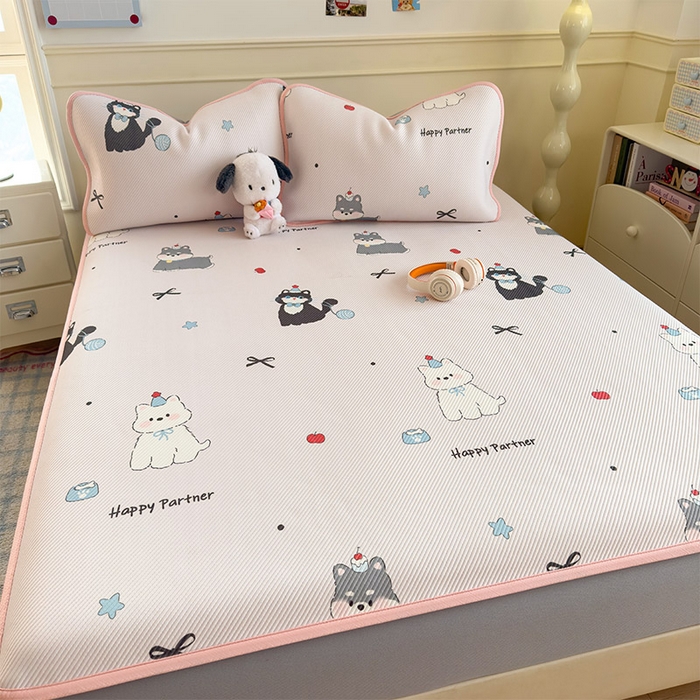 91家纺网 家纺一手货源 找家纺 几禾 2026新款卡通印花凉感凉豆豆凉席系列 快乐伙伴--床笠款