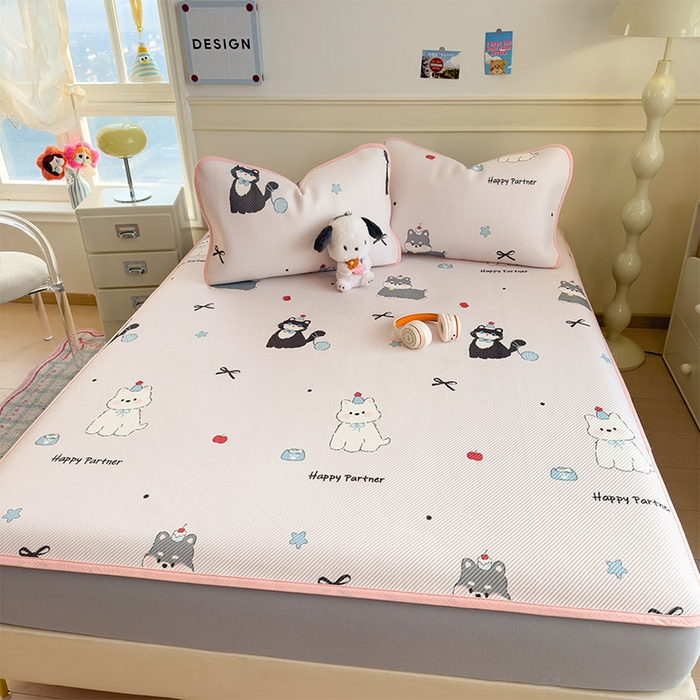 91家纺网 家纺一手货源 找家纺 几禾 2026新款卡通印花凉感凉豆豆凉席系列 快乐伙伴--床笠款