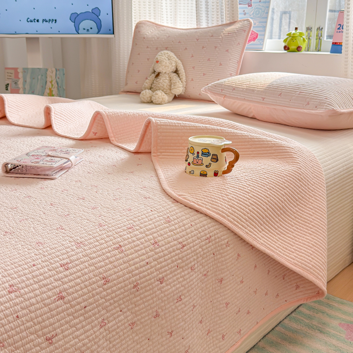 91家纺网 家纺一手货源 找家纺 （总）雅萱家纺 2026新款双面全棉砂洗印花床盖三件套