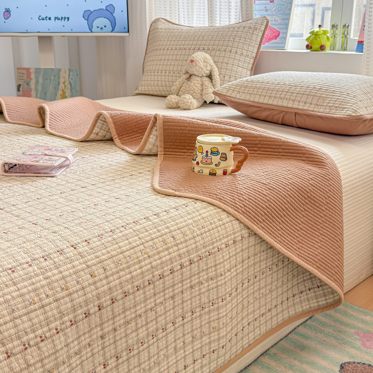 91家纺网 家纺一手货源 找家纺 （总）雅萱家纺 2026新款双面全棉砂洗印花床盖三件套