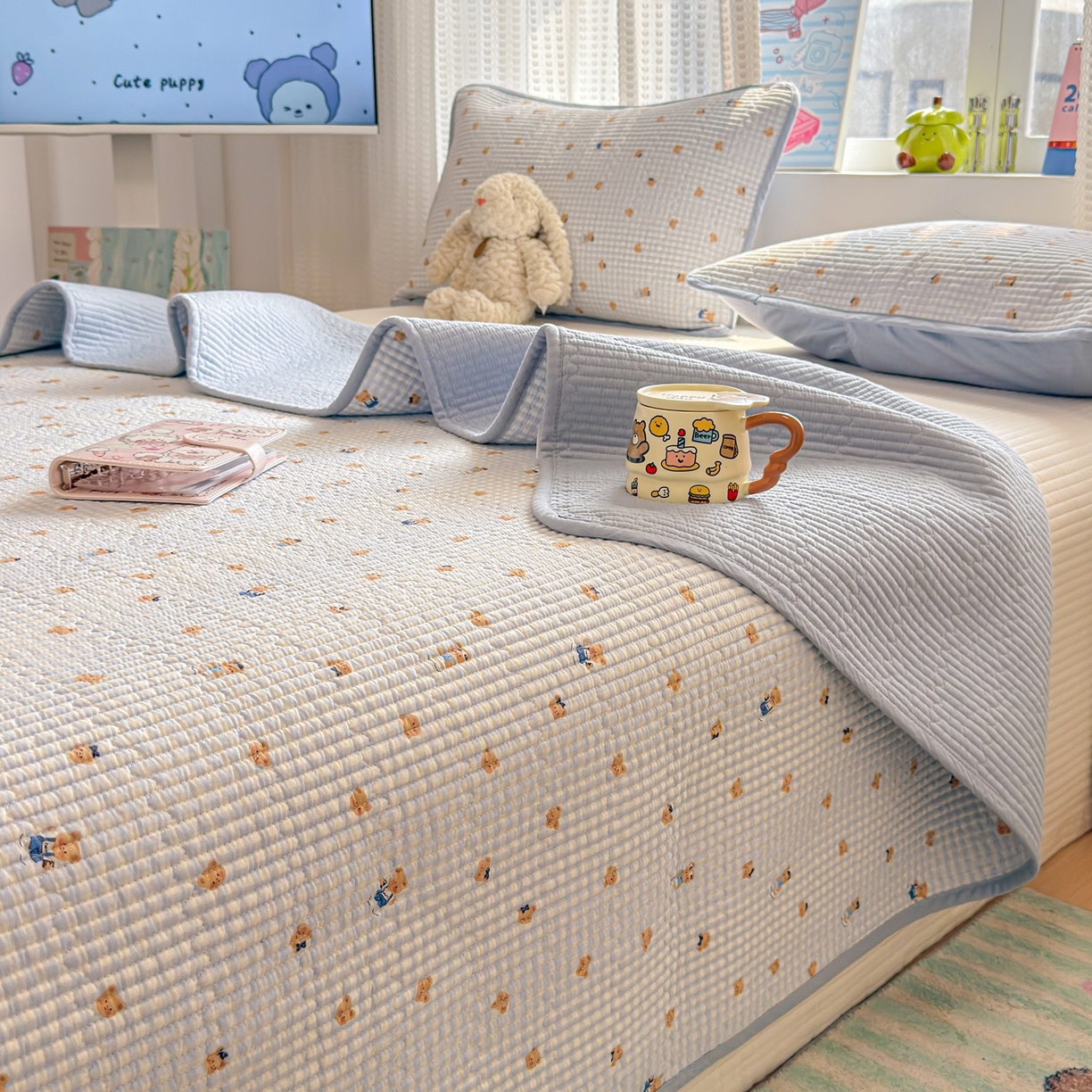 91家纺网 家纺一手货源 找家纺 （总）雅萱家纺 2026新款双面全棉砂洗印花床盖三件套