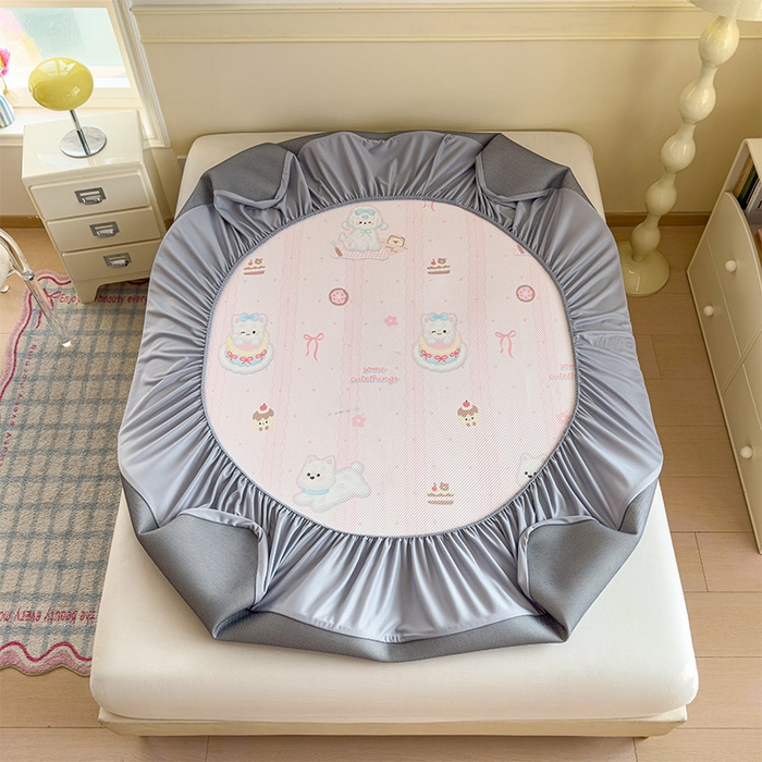 91家纺网 家纺一手货源 找家纺 几禾 2026新款卡通印花凉感凉豆豆凉席系列 萌萌皮皮狗--床笠款