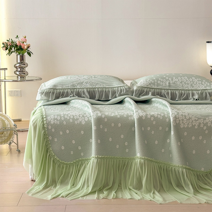 孩子王家纺 2026新款冰豆豆凉席夏天冰丝席夏季凉感值过0.21可机洗双人床裙款A类母婴级软 花园青草绿