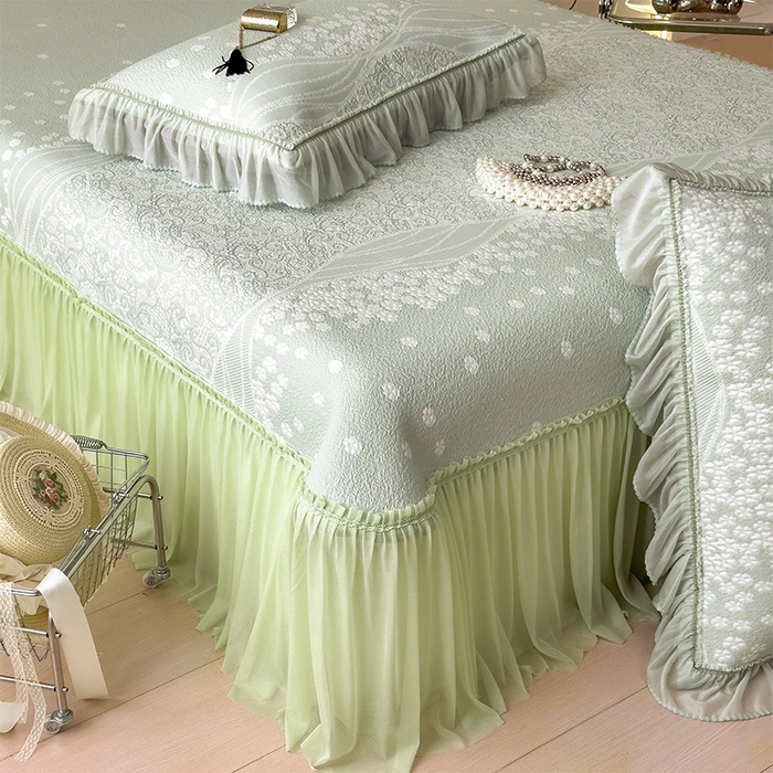 91家纺网 家纺一手货源 找家纺 孩子王家纺 2026新款冰豆豆凉席夏天冰丝席夏季凉感值过0.21可机洗双人床裙款A类母婴级软 花园青草绿