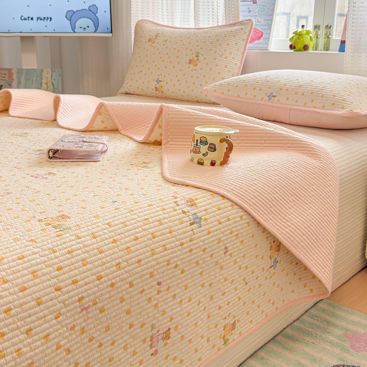 91家纺网 家纺一手货源 找家纺 （总）雅萱家纺 2026新款双面全棉砂洗印花床盖三件套