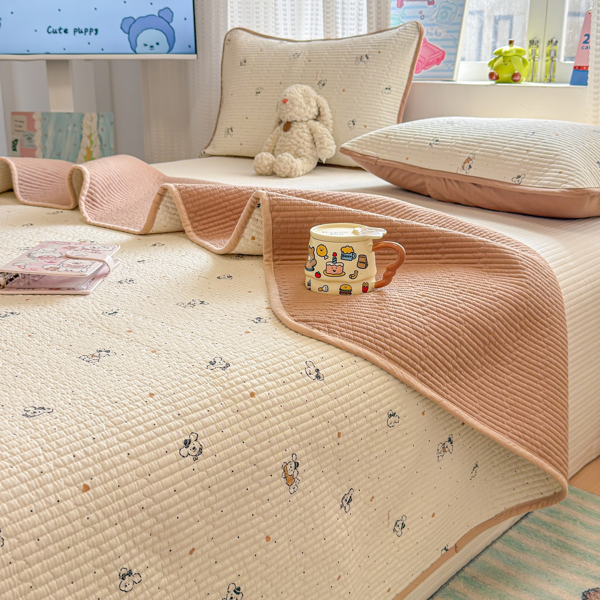 91家纺网 家纺一手货源 找家纺 （总）雅萱家纺 2026新款双面全棉砂洗印花床盖三件套