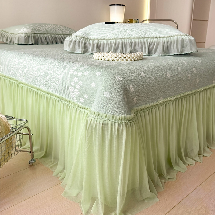 91家纺网 家纺一手货源 找家纺 孩子王家纺 2026新款冰豆豆凉席夏天冰丝席夏季凉感值过0.21可机洗双人床裙款A类母婴级软 花园青草绿