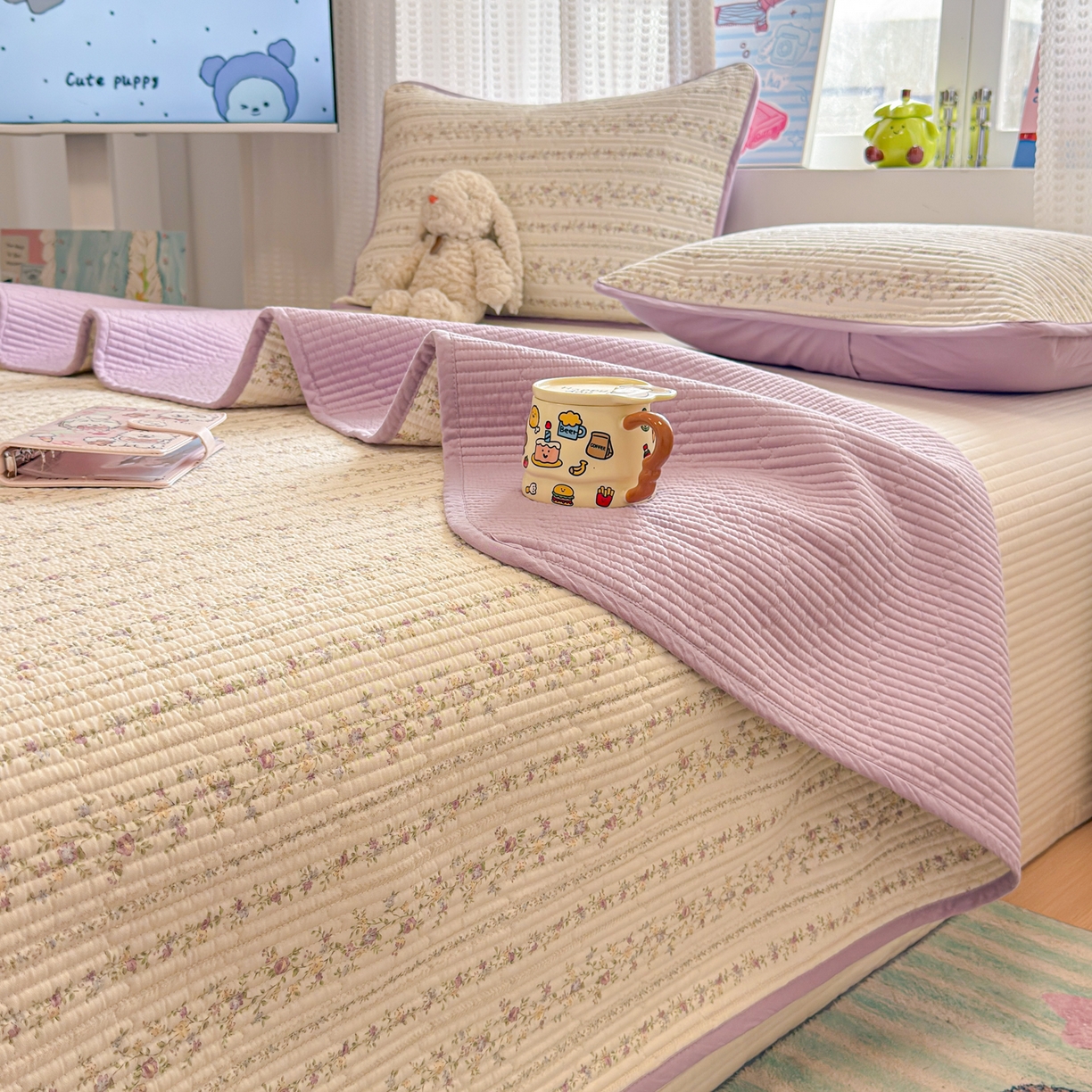 91家纺网 家纺一手货源 找家纺 （总）雅萱家纺 2026新款双面全棉砂洗印花床盖三件套