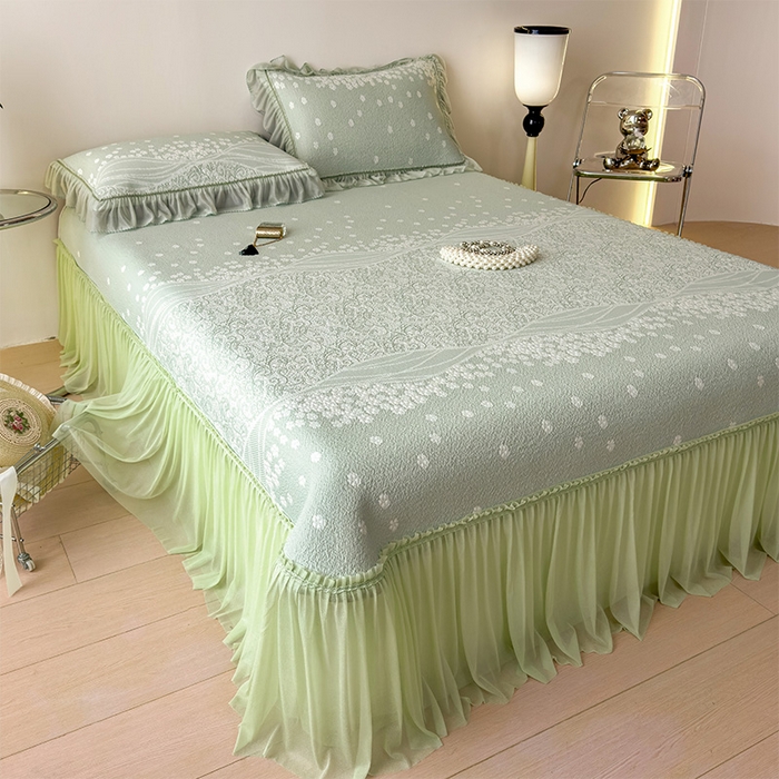 91家纺网 家纺一手货源 找家纺 孩子王家纺 2026新款冰豆豆凉席夏天冰丝席夏季凉感值过0.21可机洗双人床裙款A类母婴级软 花园青草绿