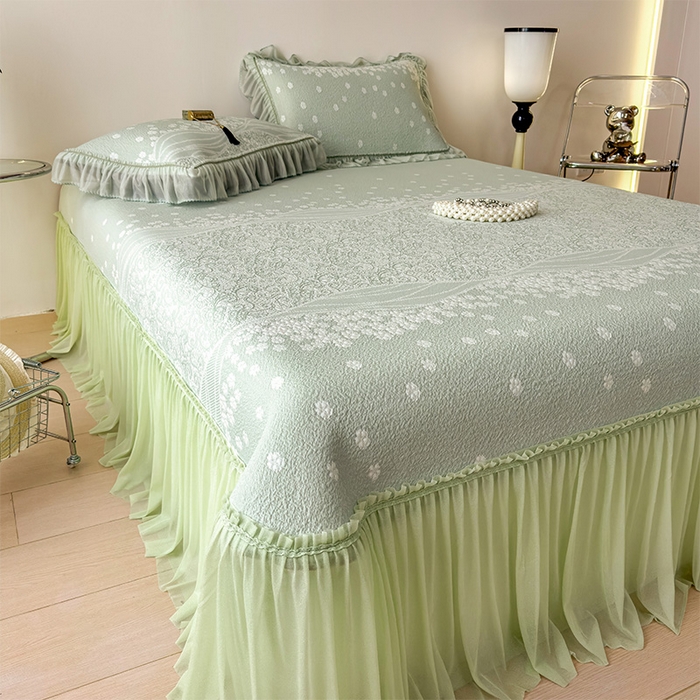 91家纺网 家纺一手货源 找家纺 孩子王家纺 2026新款冰豆豆凉席夏天冰丝席夏季凉感值过0.21可机洗双人床裙款A类母婴级软 花园青草绿