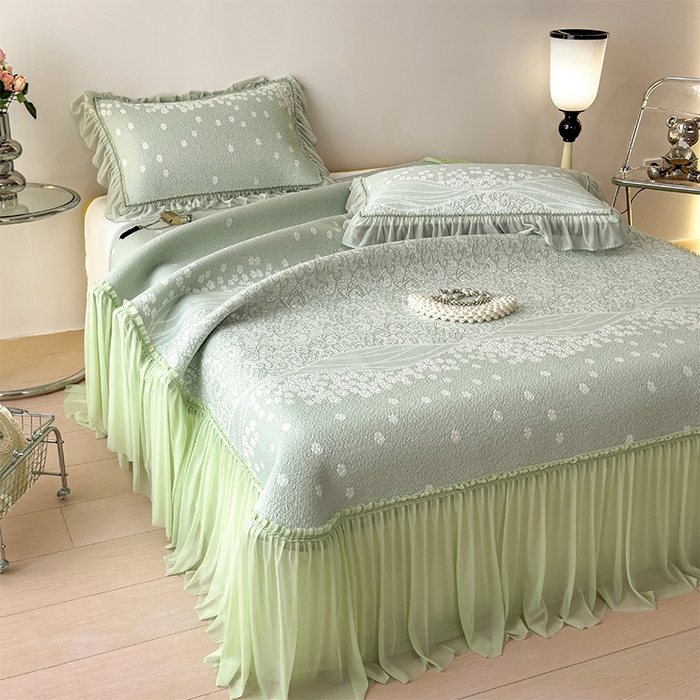 91家纺网 家纺一手货源 找家纺 孩子王家纺 2026新款冰豆豆凉席夏天冰丝席夏季凉感值过0.21可机洗双人床裙款A类母婴级软 花园青草绿